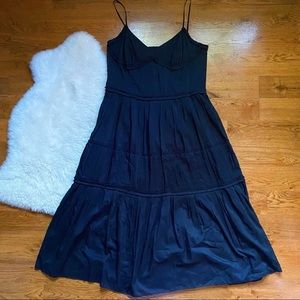 LOFT Black Silk Blend Tiered Midi Dress NWT